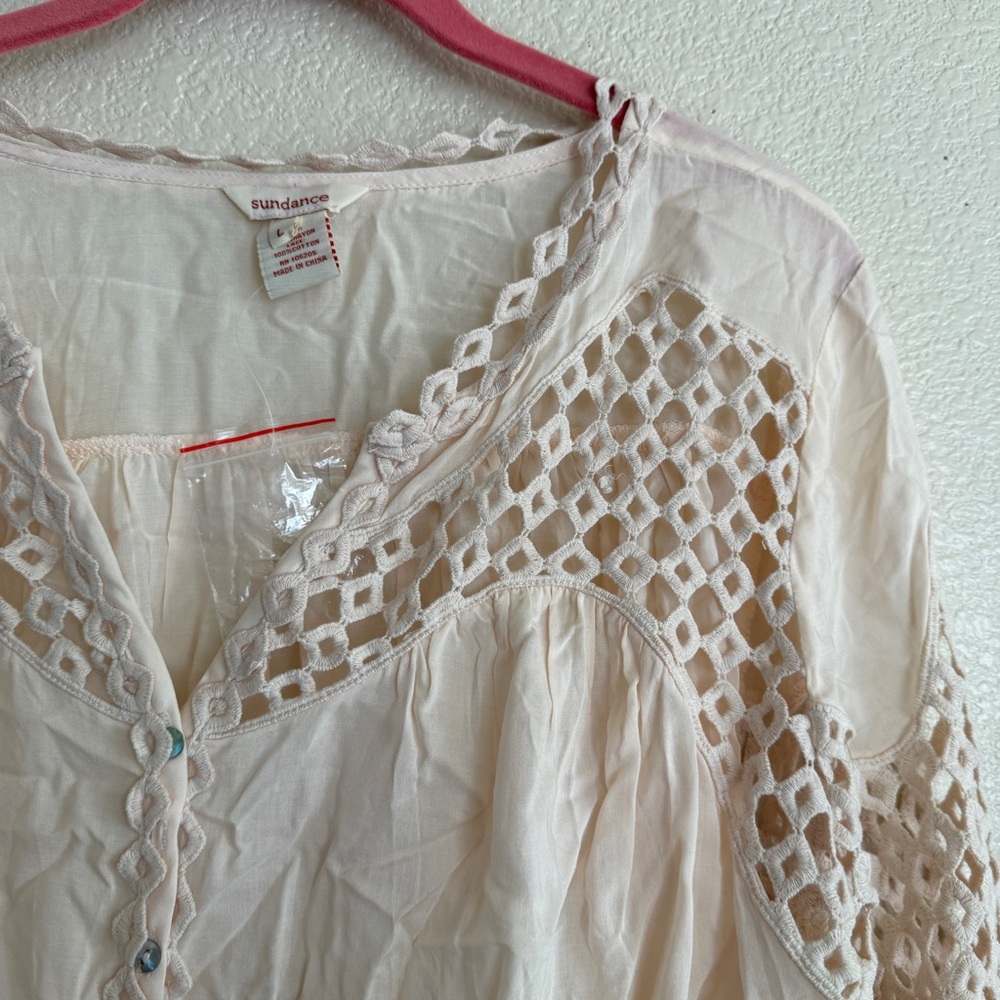 Sundance Cream Blouse with Cut-Out Details Sz L - Picture 6 of 13